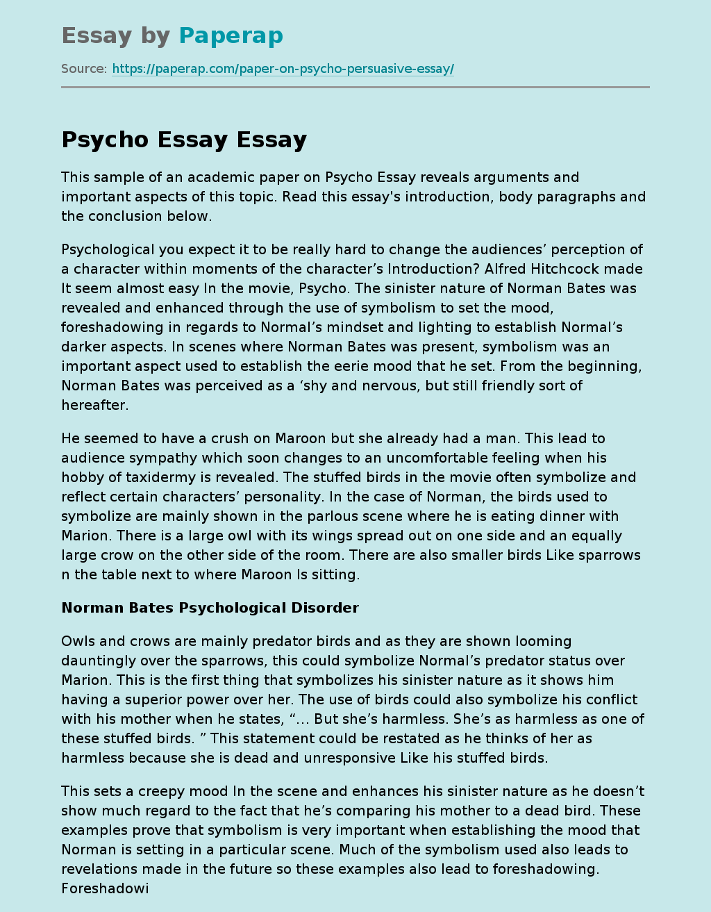 Psycho Essay