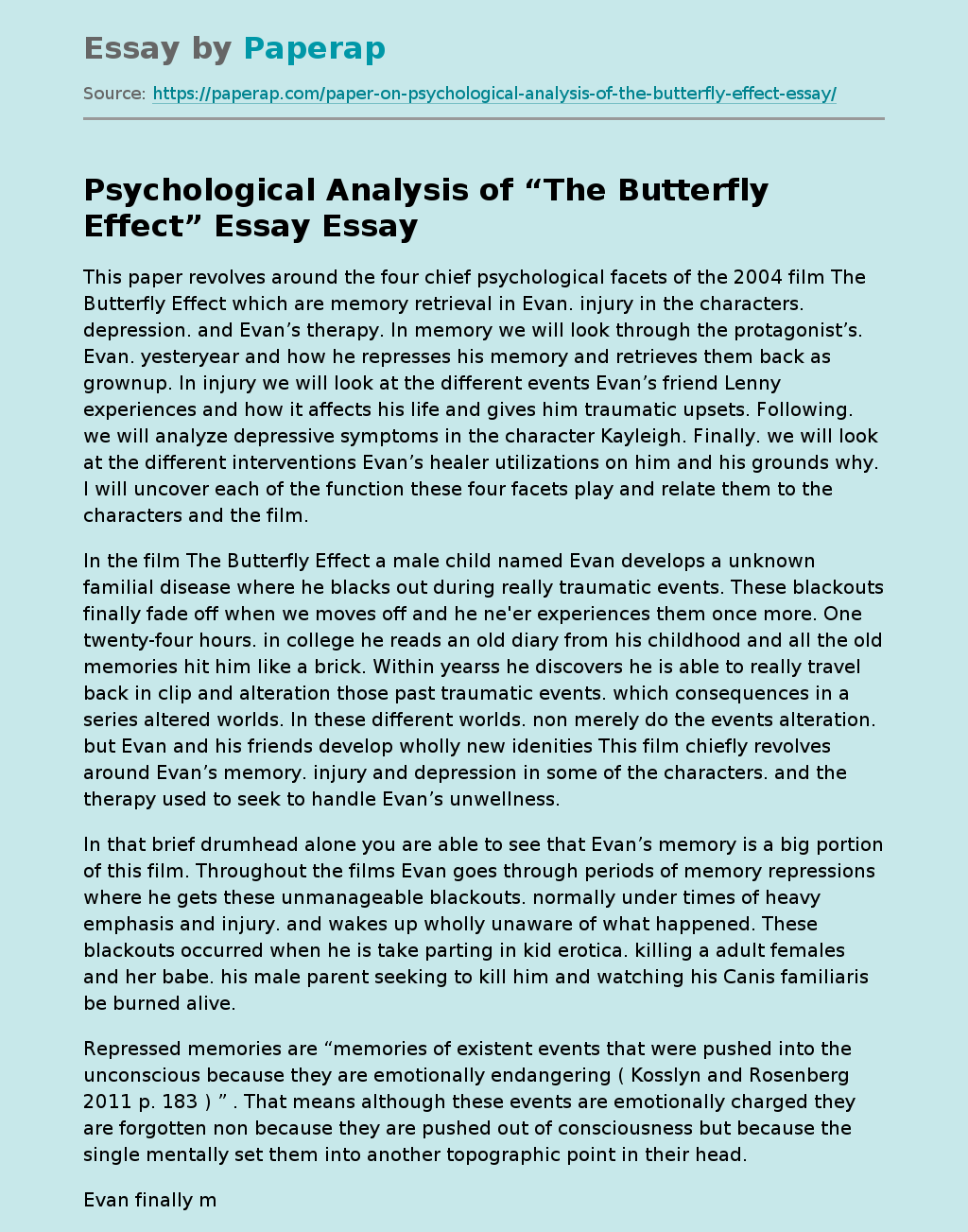 Psychological Analysis of “The Butterfly Effect” Essay