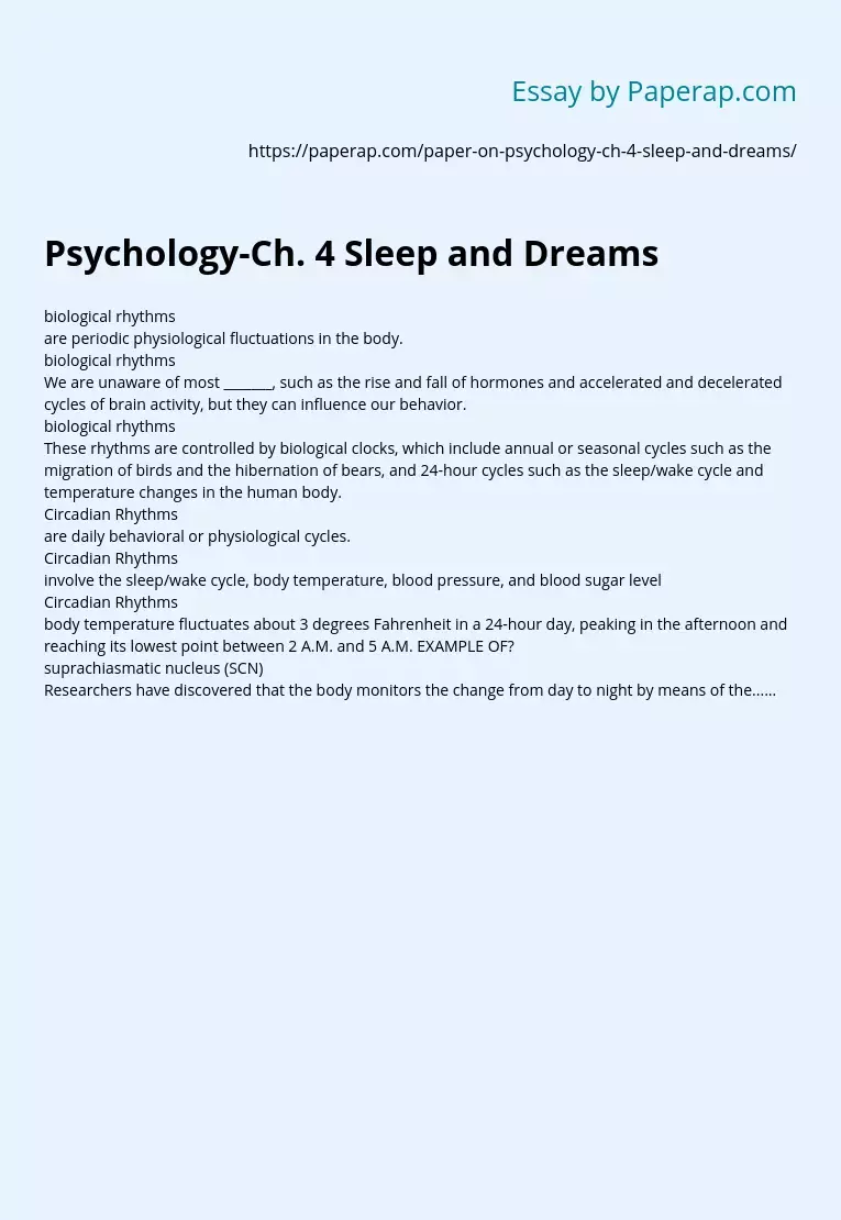 Psychology-Ch. 4 Sleep and Dreams
