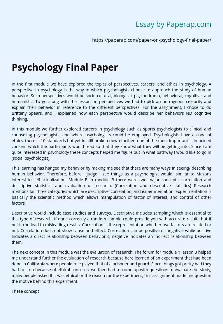 Psychology Final Paper
