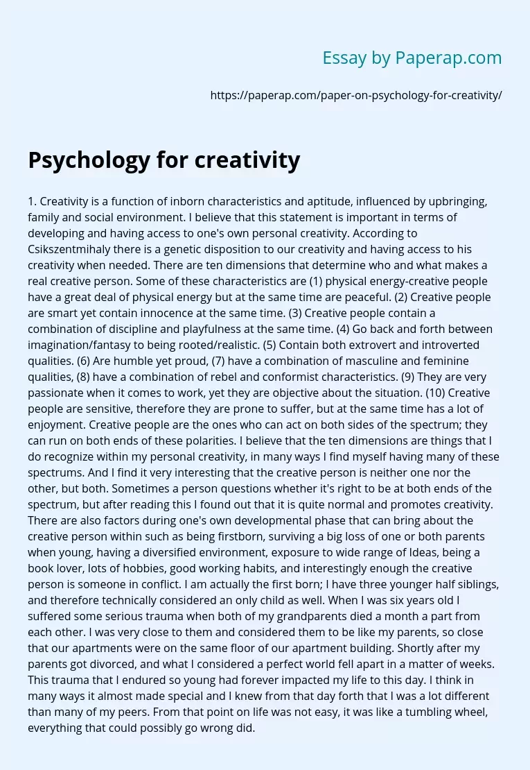 Psychology for creativity