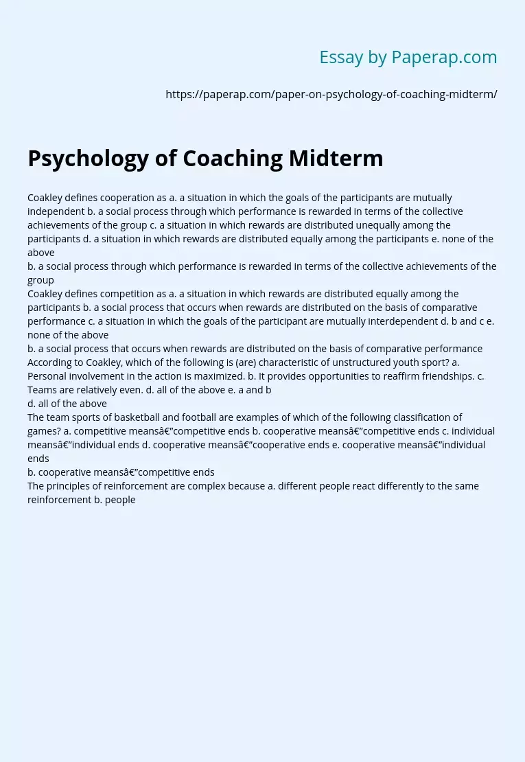 Psychology of Coaching Midterm