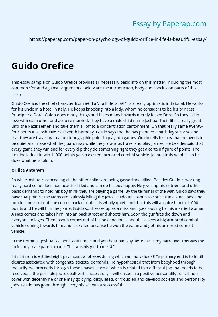 Essay Sample on Guido Orefic