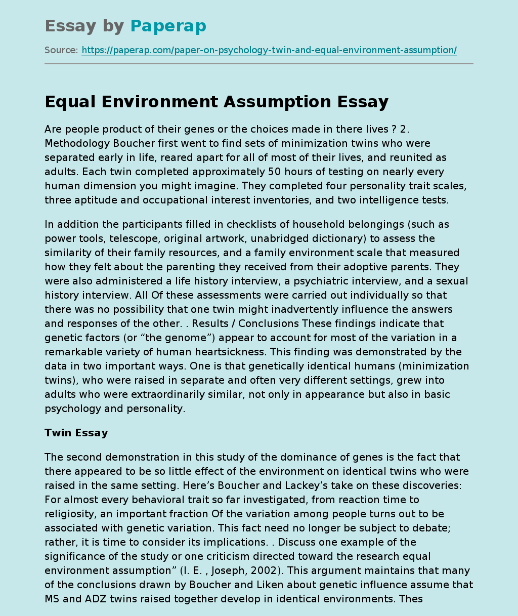 Equal Environment Assumption