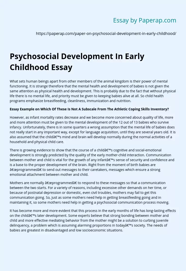 Psychosocial Development In Early Childhood Essay