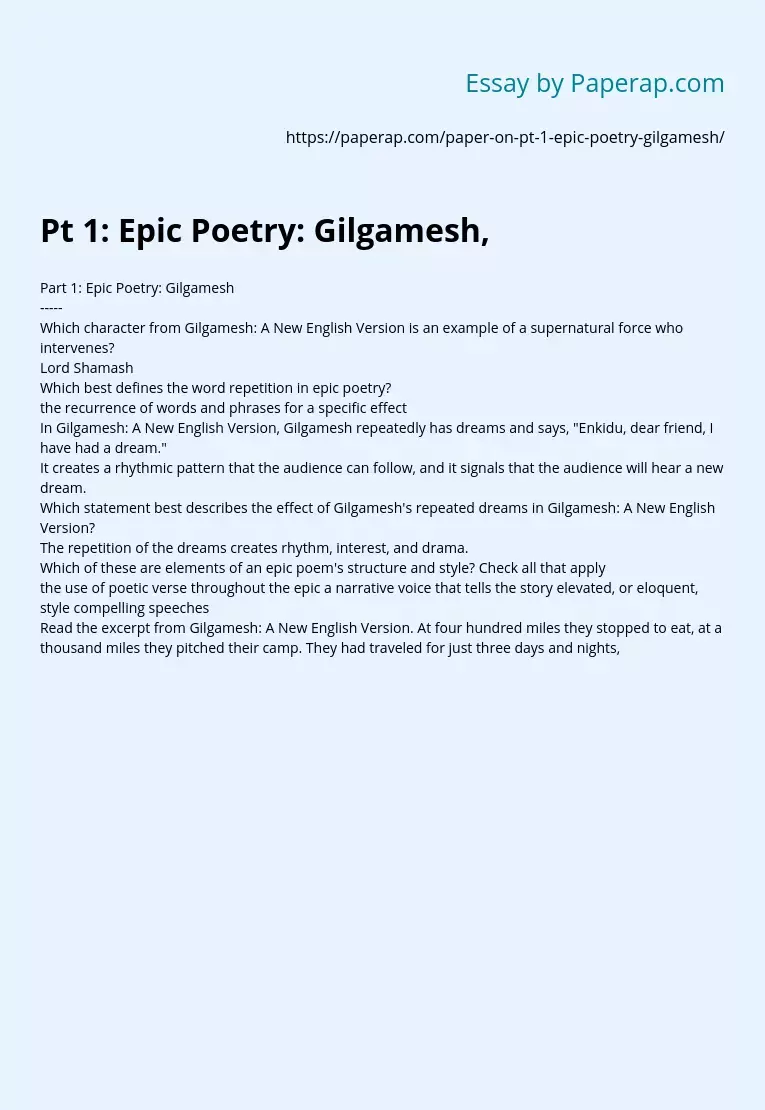 Pt 1: Epic Poetry: Gilgamesh,