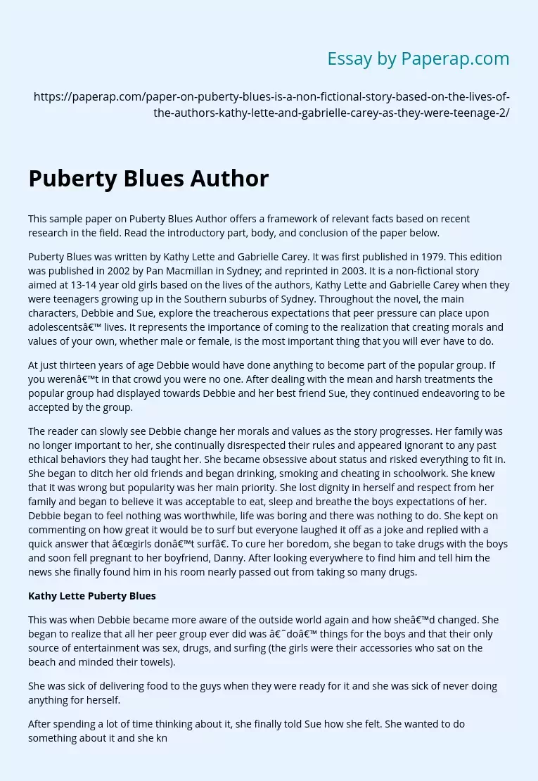 Puberty Blues Author
