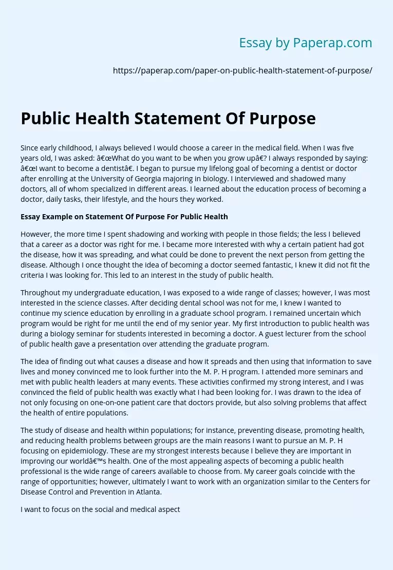 Public Health Statement Of Purpose