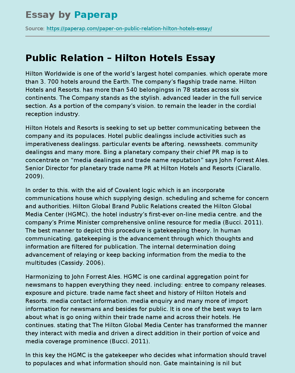 Public Relation – Hilton Hotels