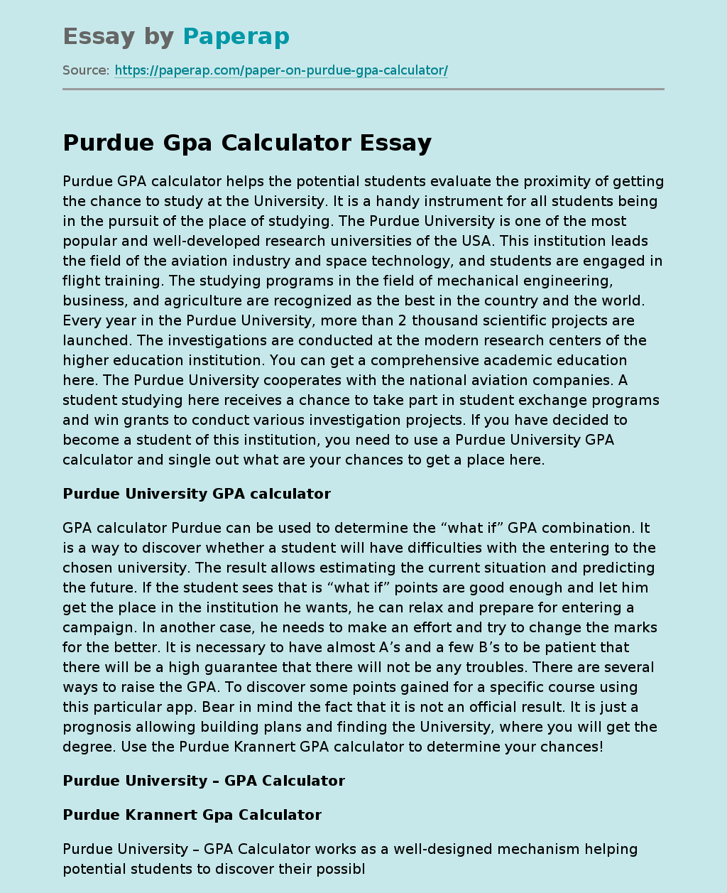 Purdue Gpa Calculator