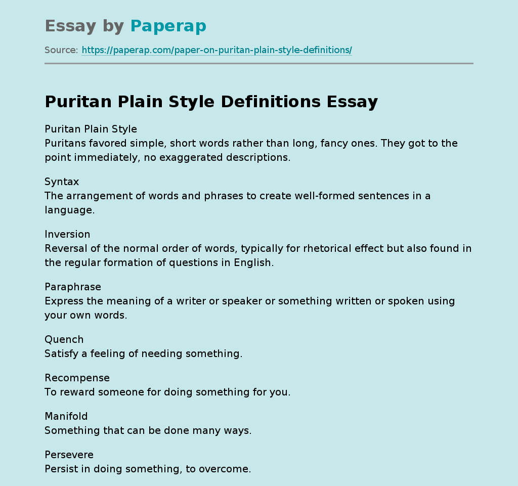 Puritan Plain Style Definitions