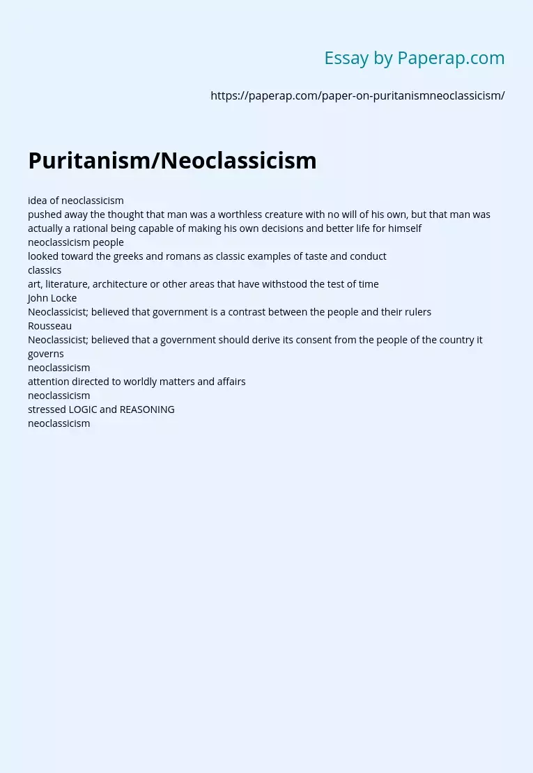 Puritanism/Neoclassicism