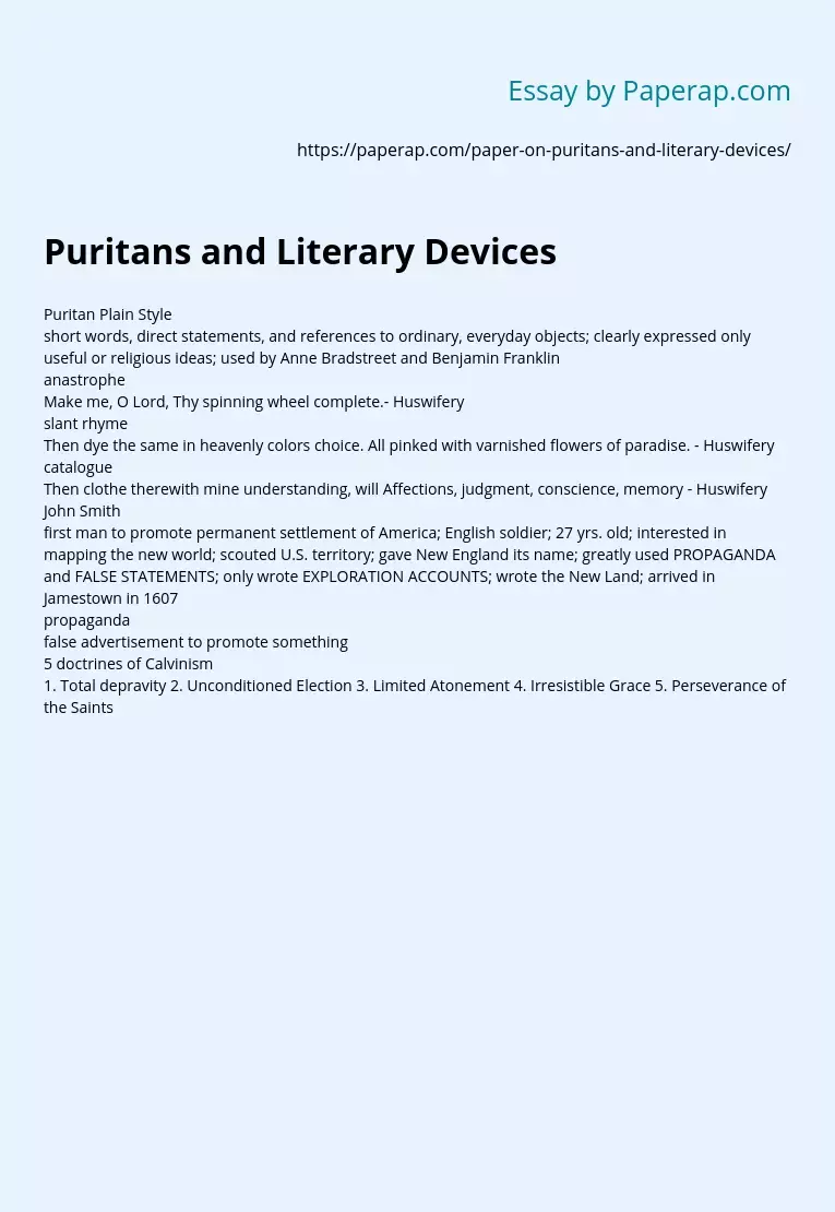 Puritans and Literary Devices