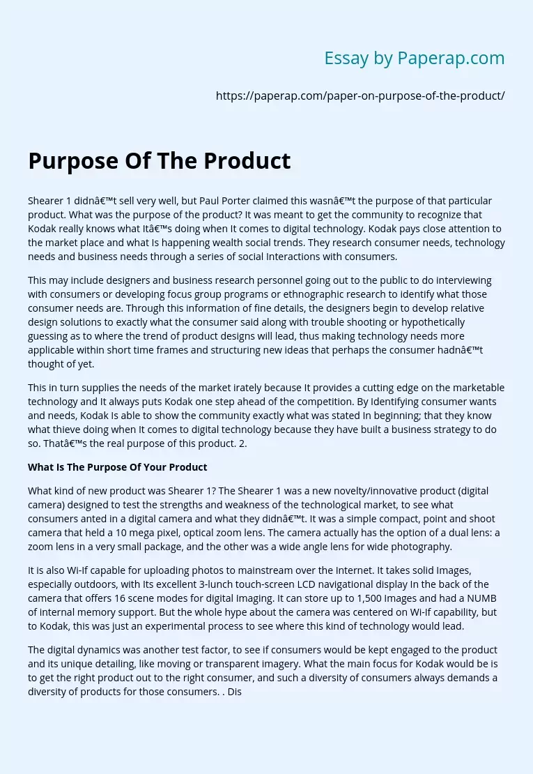 Purpose Of The Product