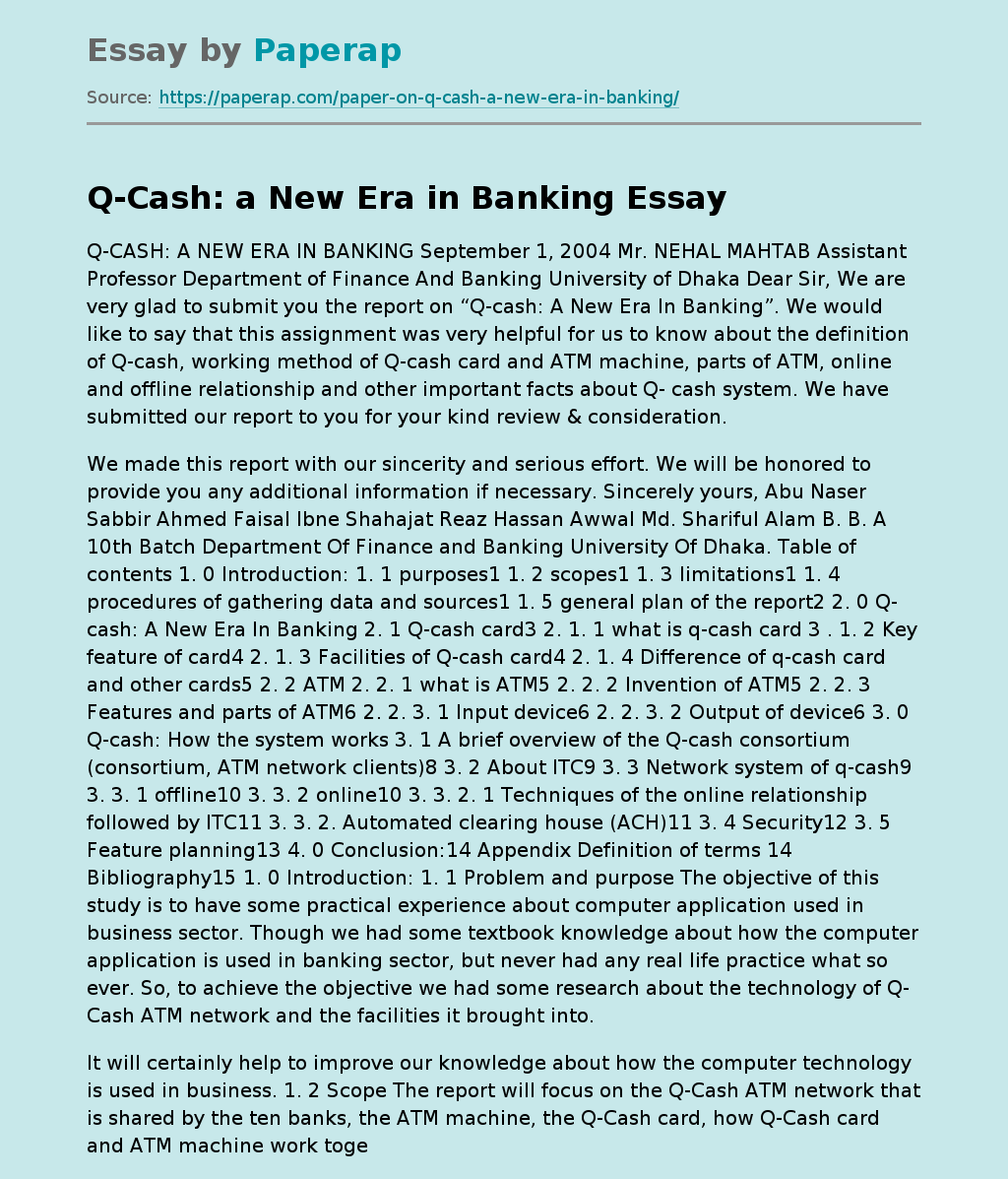 Q-Cash: a New Era in Banking