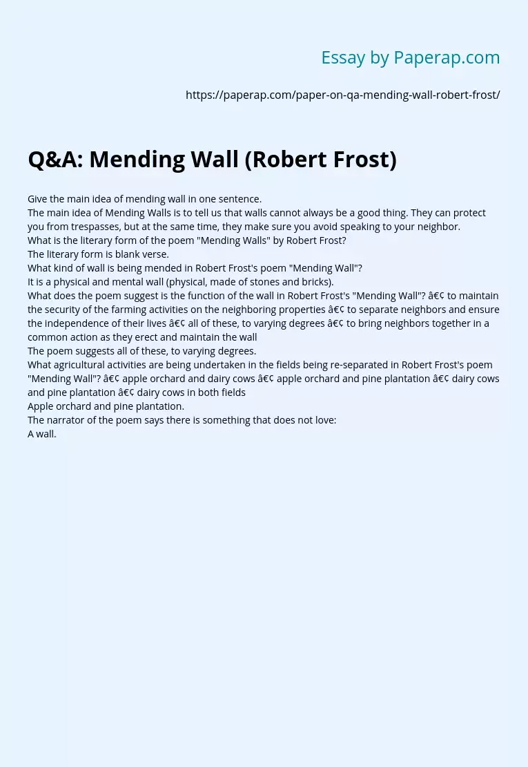 Q&amp;A: Mending Wall (Robert Frost)