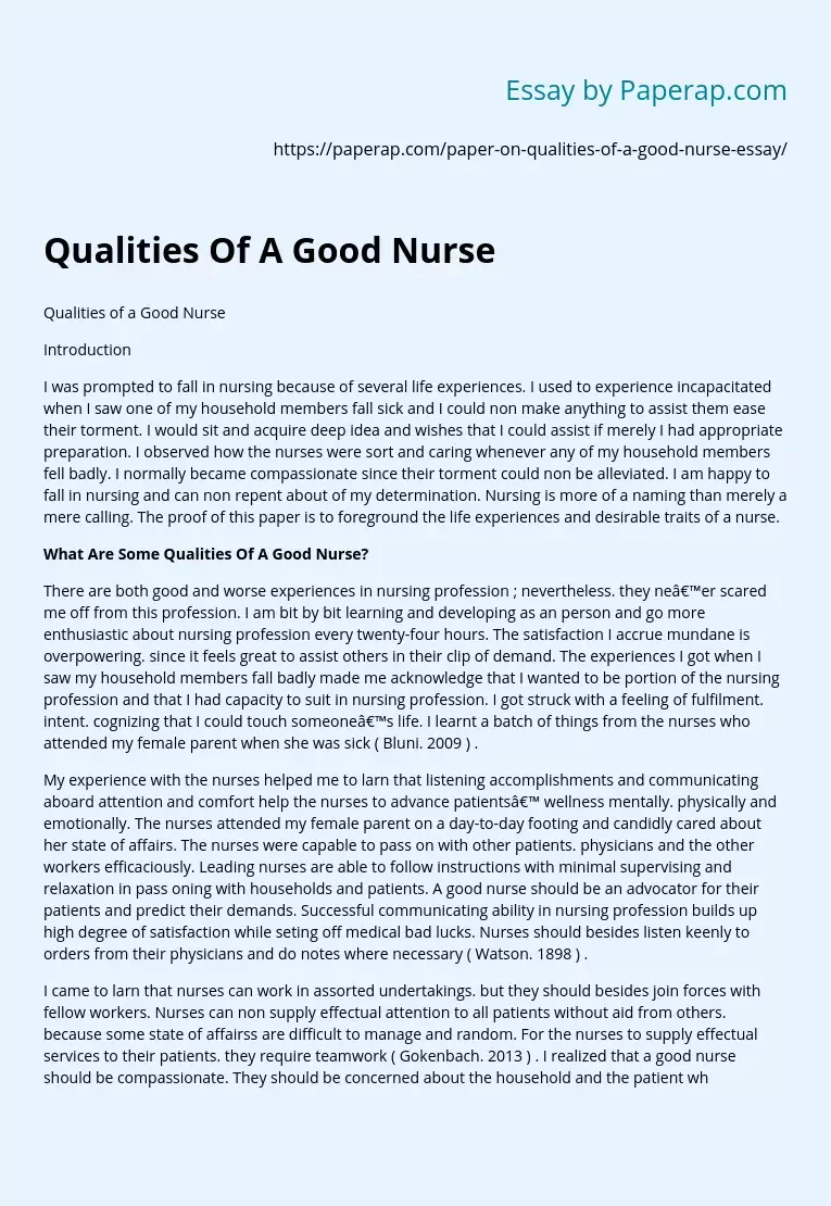 What are the qualities of a good nurse essay