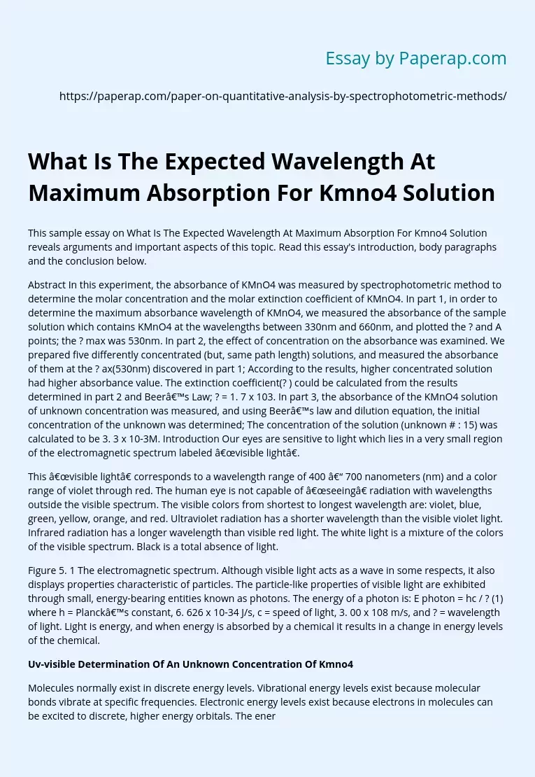 What Is The Expected Wavelength At Maximum Absorption For Kmno4 Solution