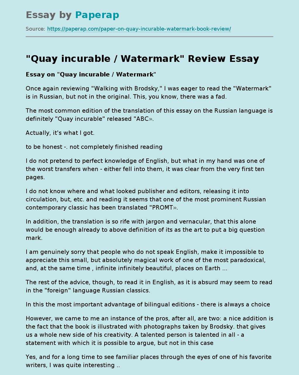 "Quay incurable / Watermark"