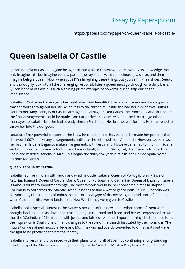 Queen Isabella Of Castile