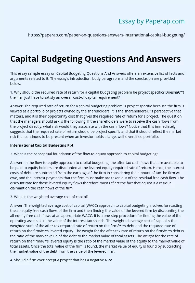 Capital Budgeting Questions And Answers