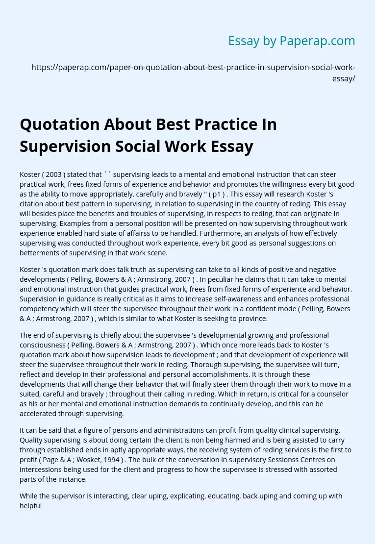 Quotation About Best Practice In Supervision Social Work Essay