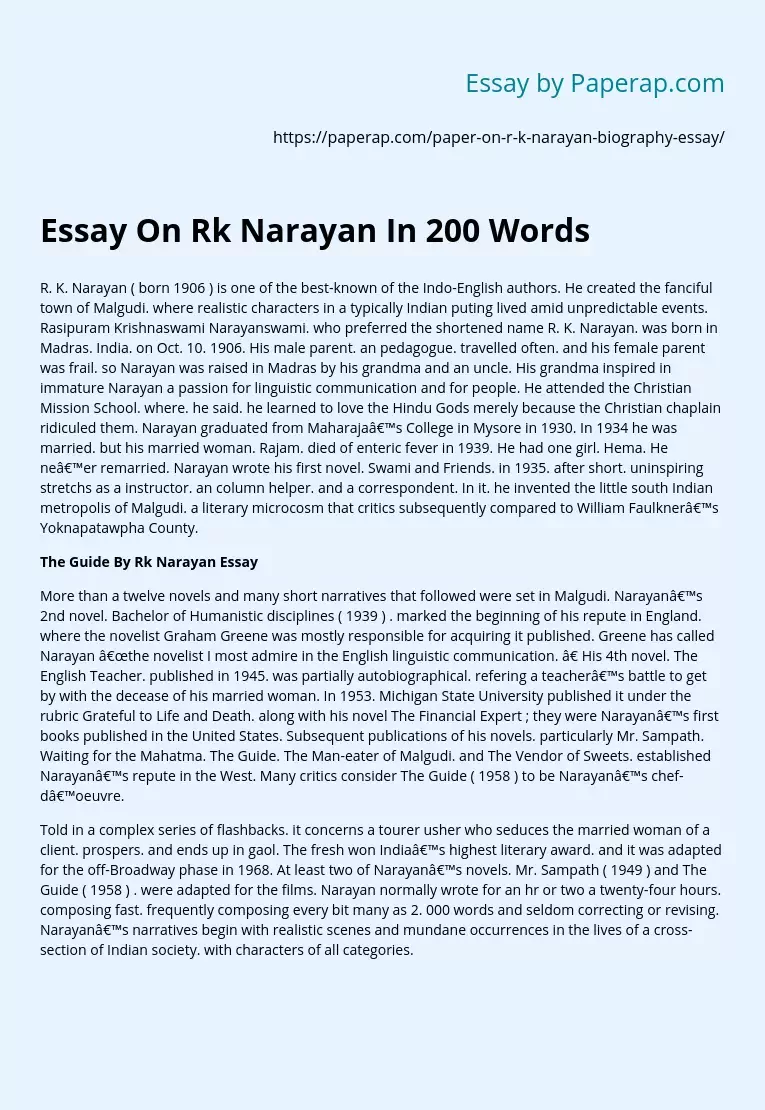 rk narayan biography in english