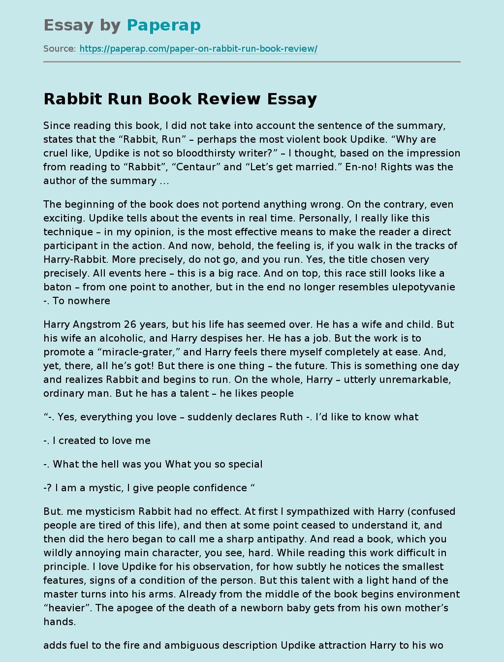 Rabbit Run Book Review