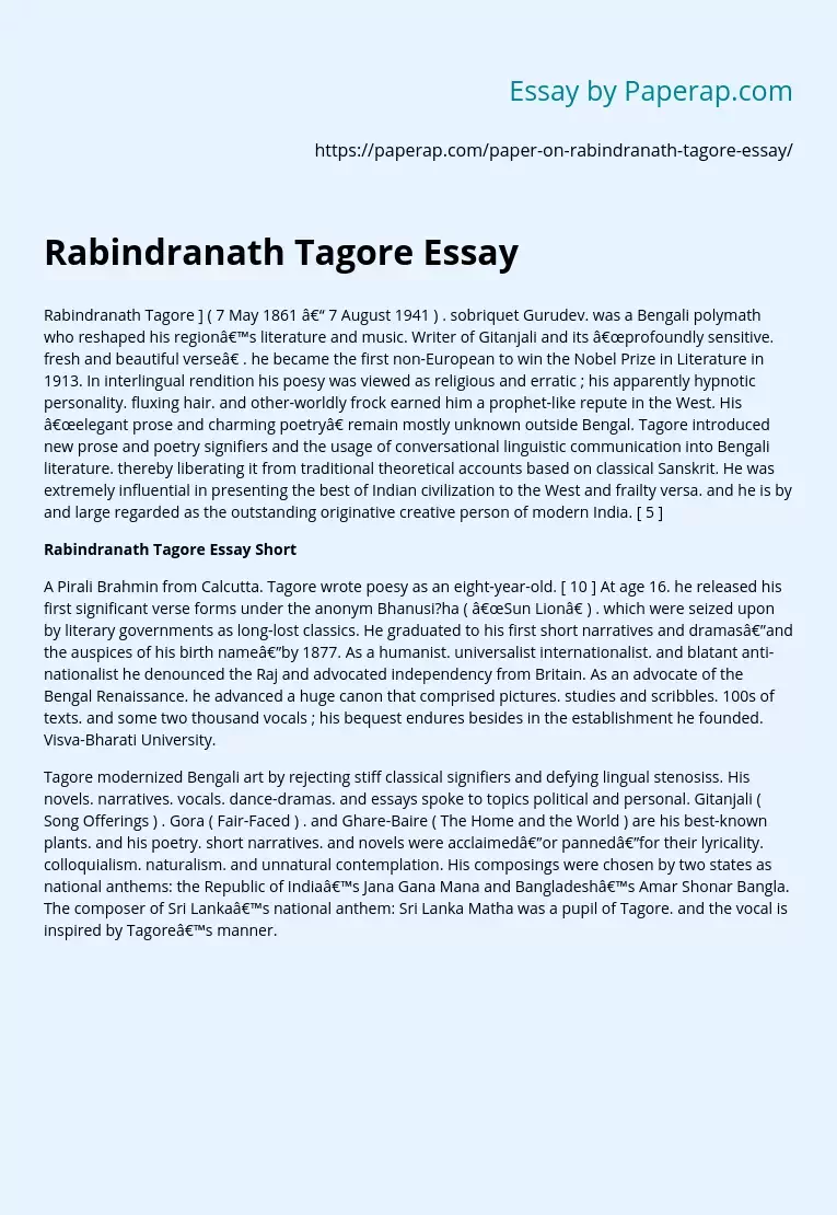Rabindranath Tagore Essay