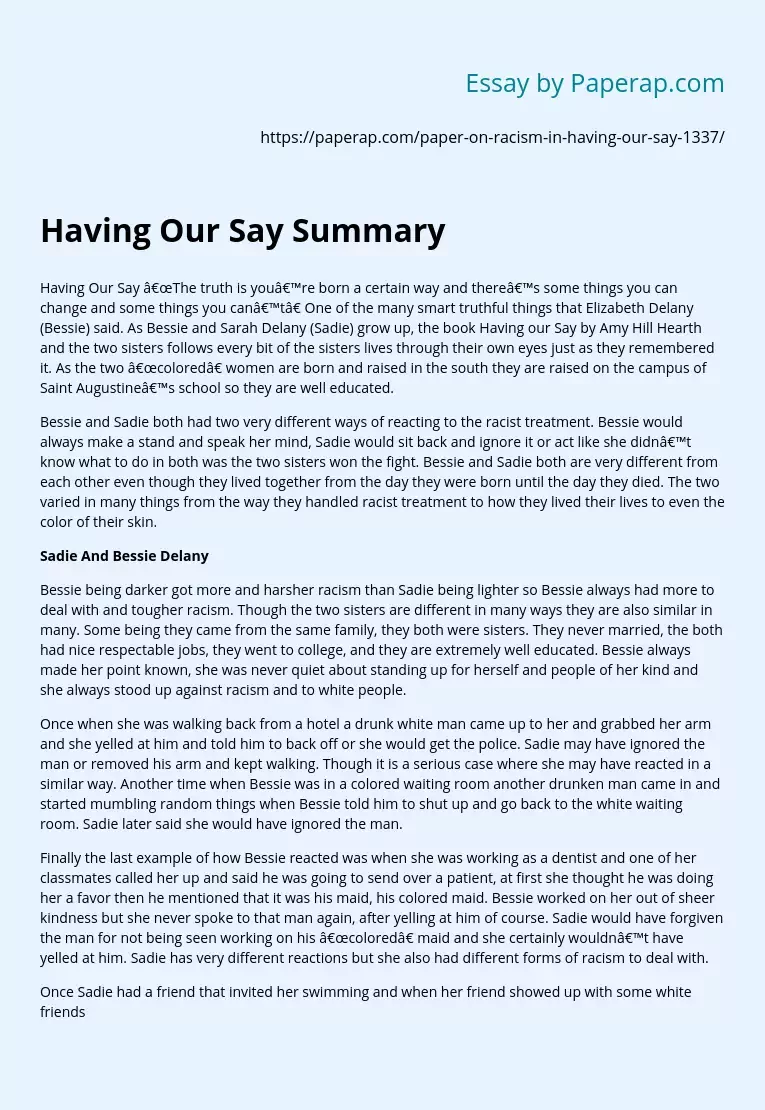 Having Our Say Summary