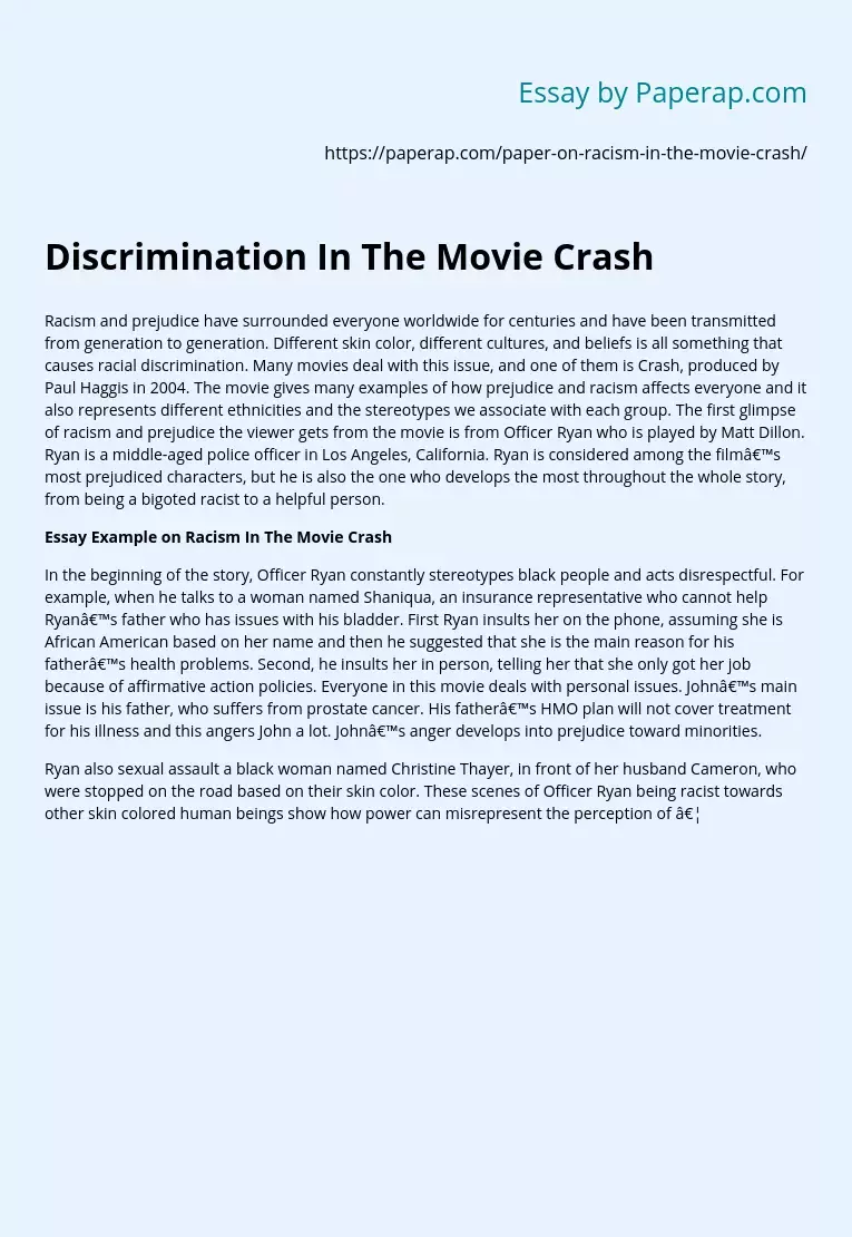 Discrimination In The Movie Crash