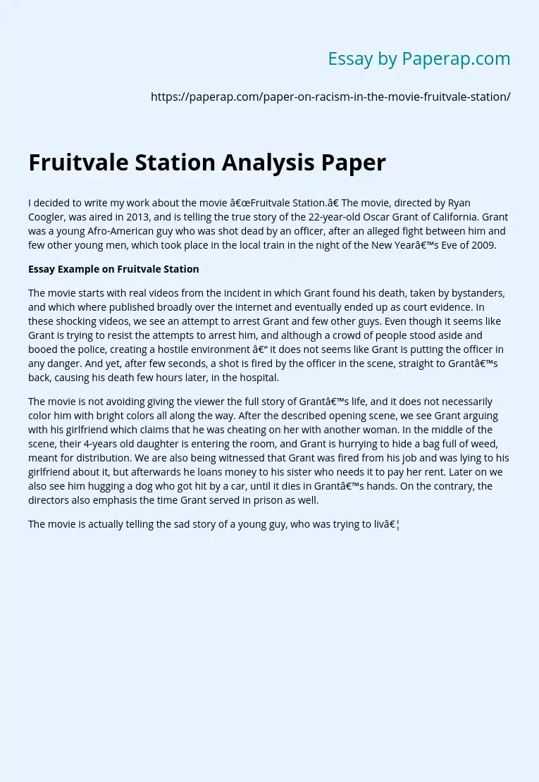 Fruitvale Station Analysis Paper