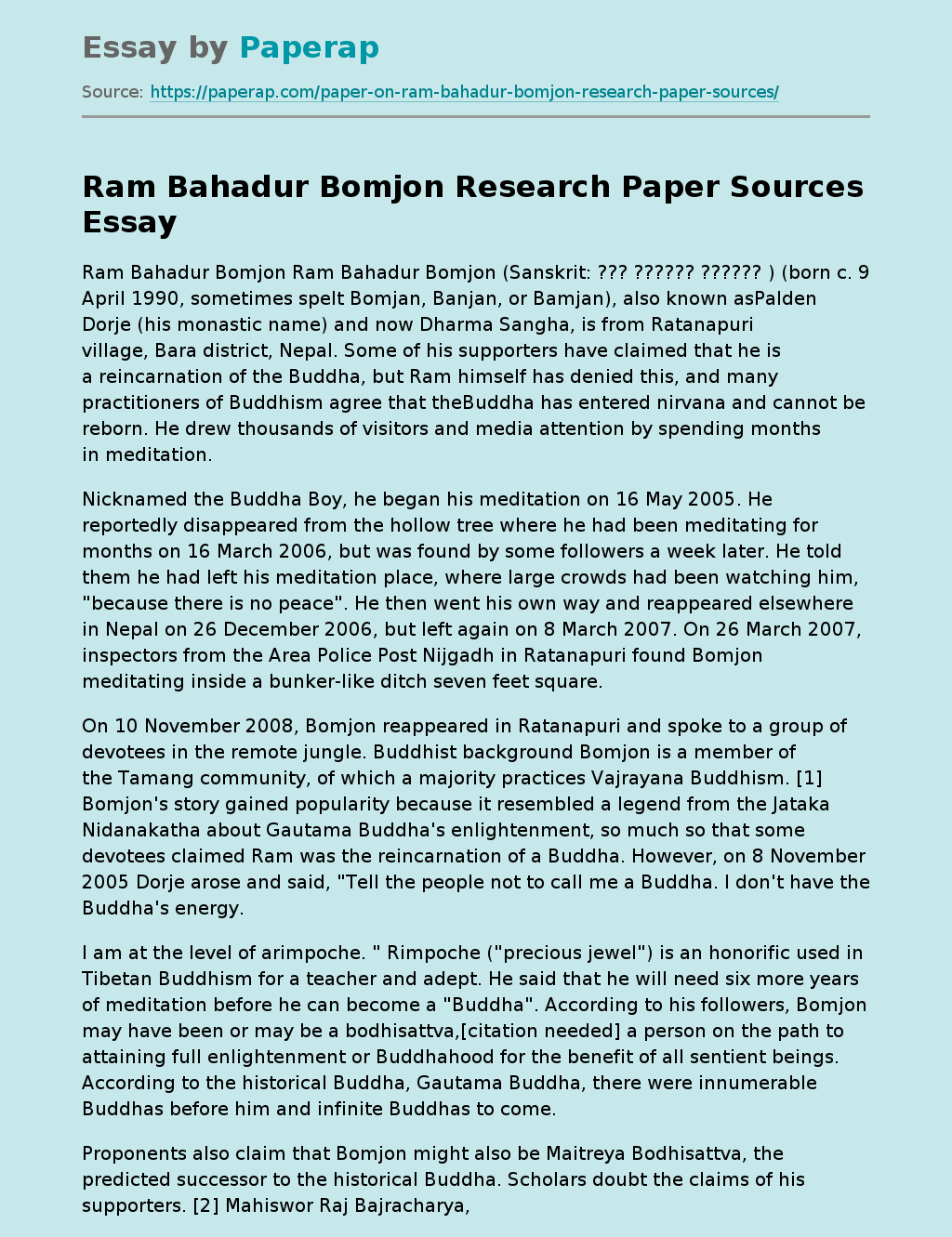 Ram Bahadur Bomjon Research Paper Sources