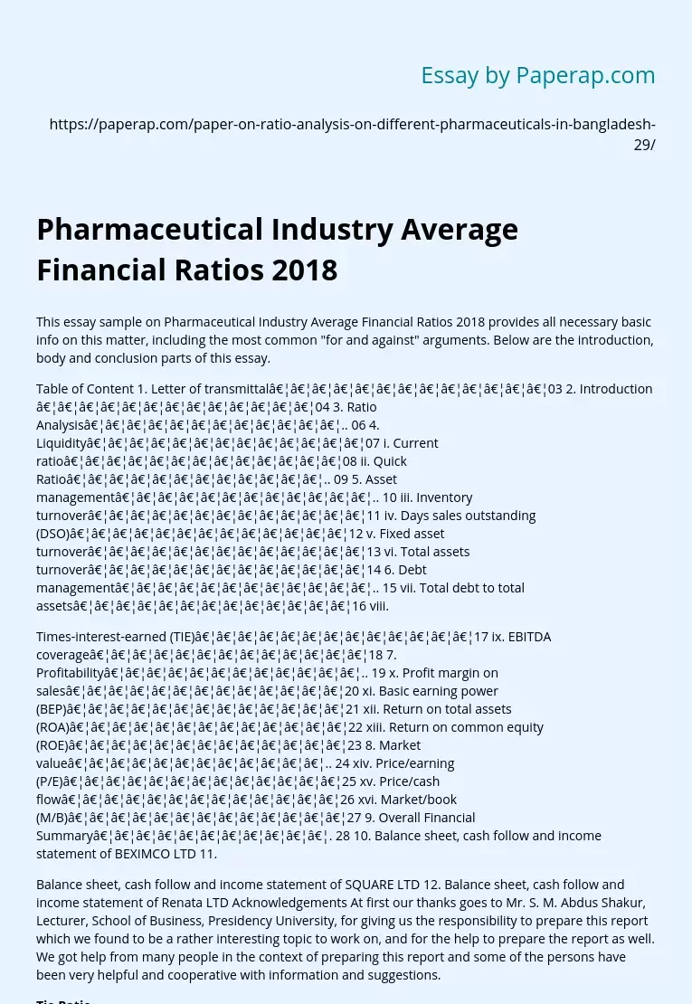 Pharmaceutical Industry Average Financial Ratios 2018