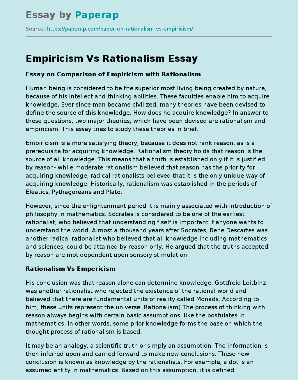 Empiricism Vs Rationalism