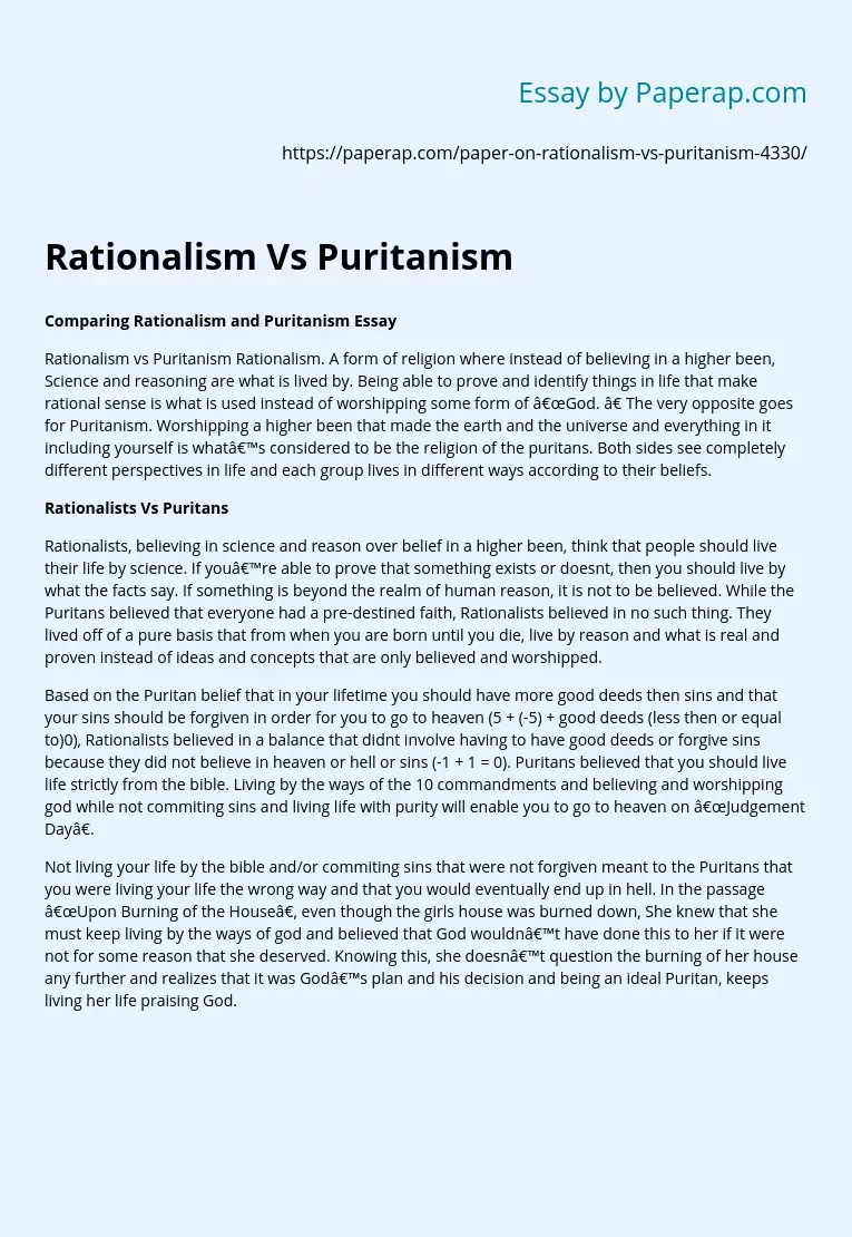 Rationalism Vs Puritanism