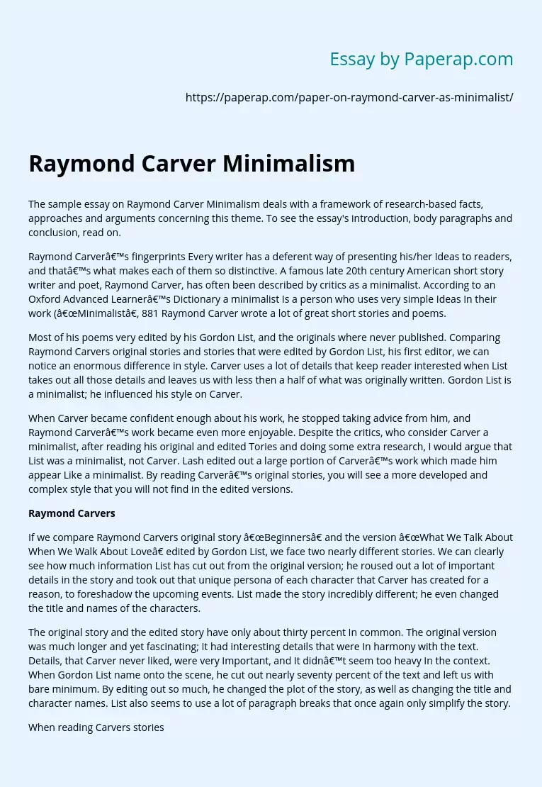 Raymond Carver Minimalism