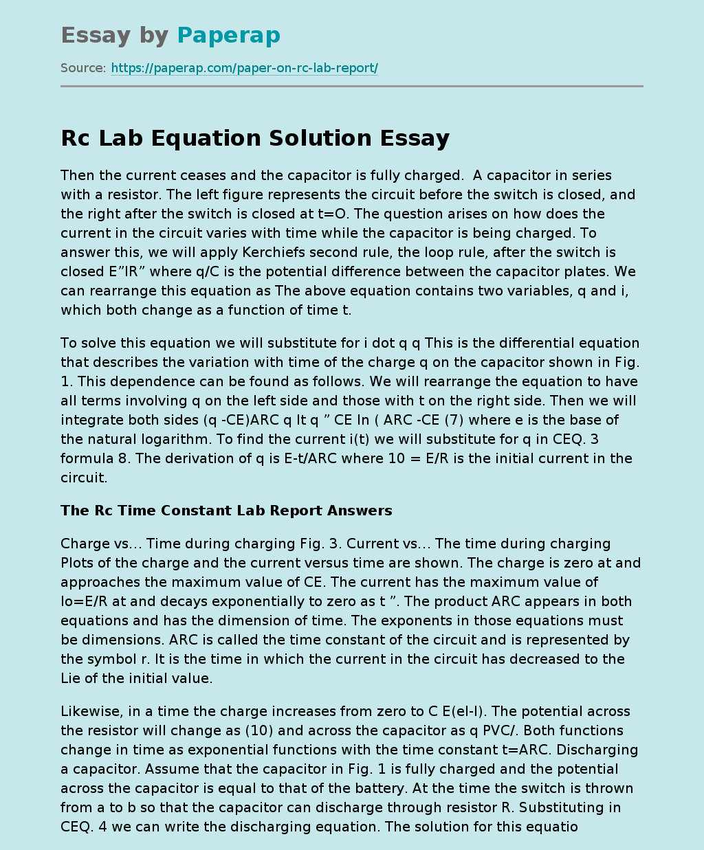 Rc Lab Equation Solution