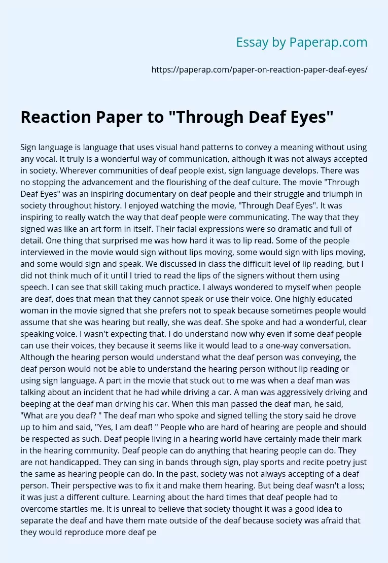 Reaction Paper to "Through Deaf Eyes"