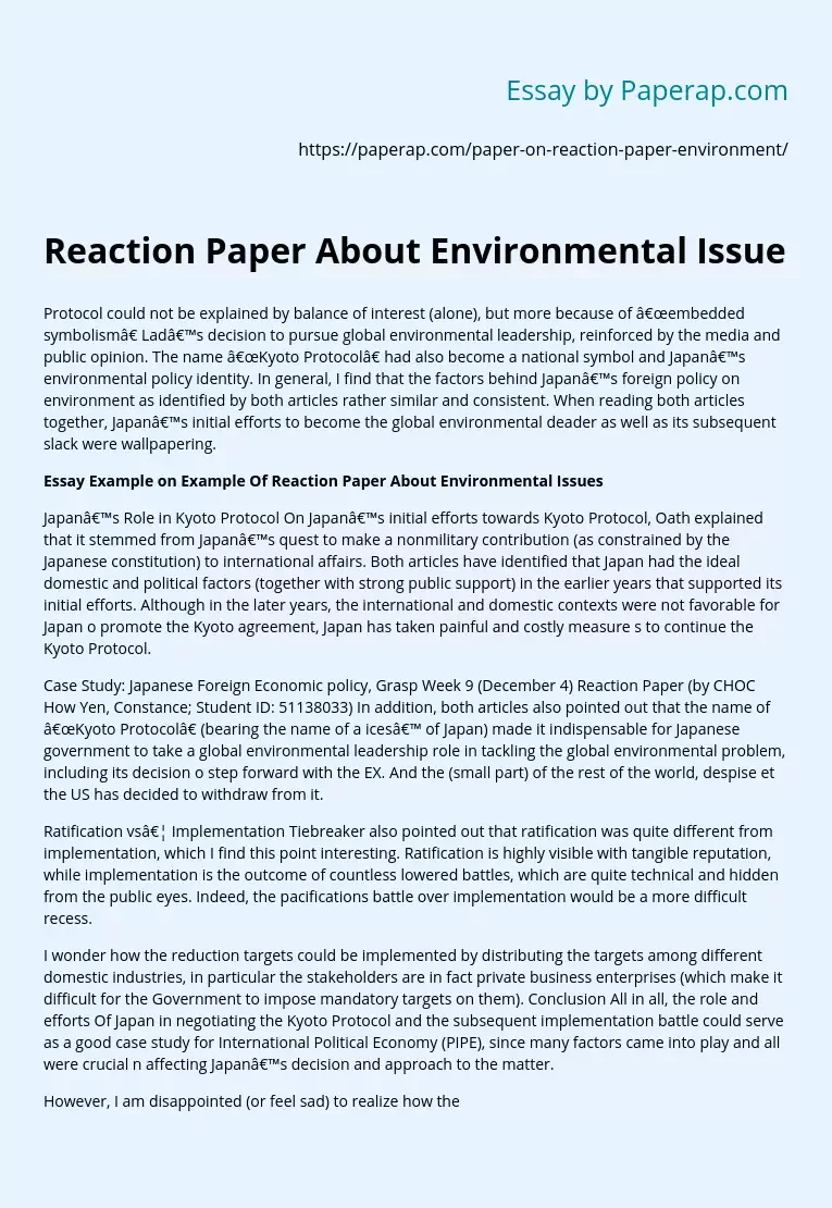 Reaction Paper About Environmental Issue