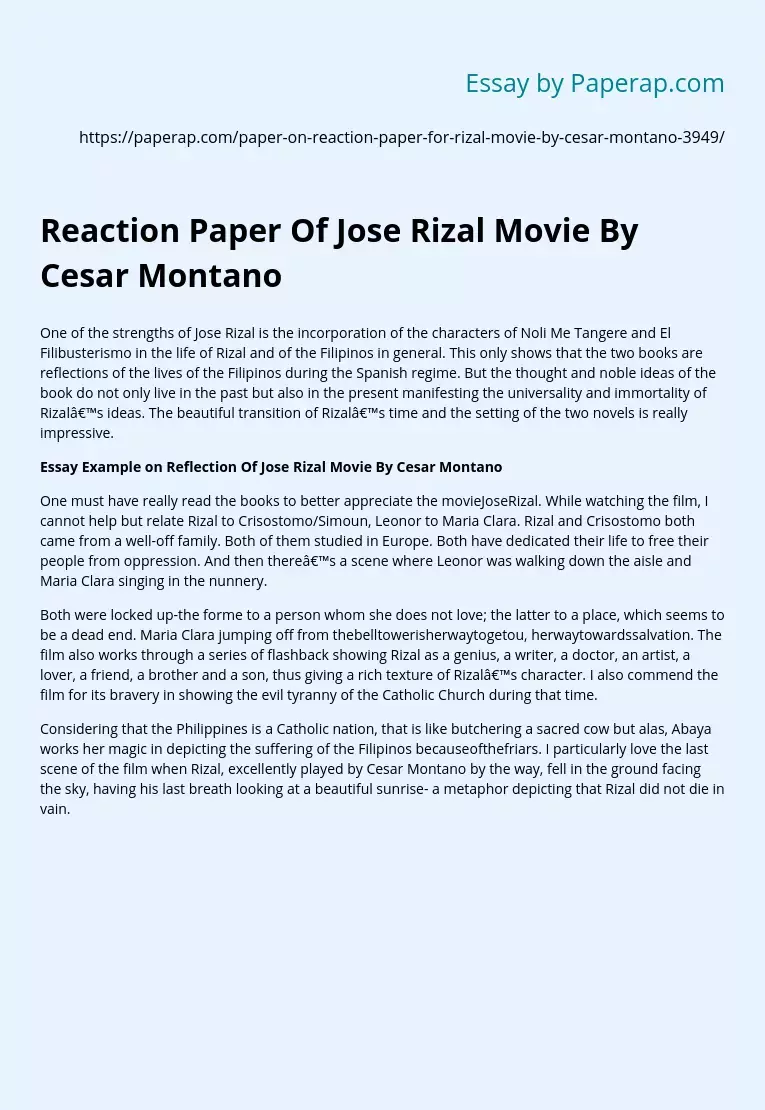 Reaction Paper Of Jose Rizal Movie By Cesar Montano