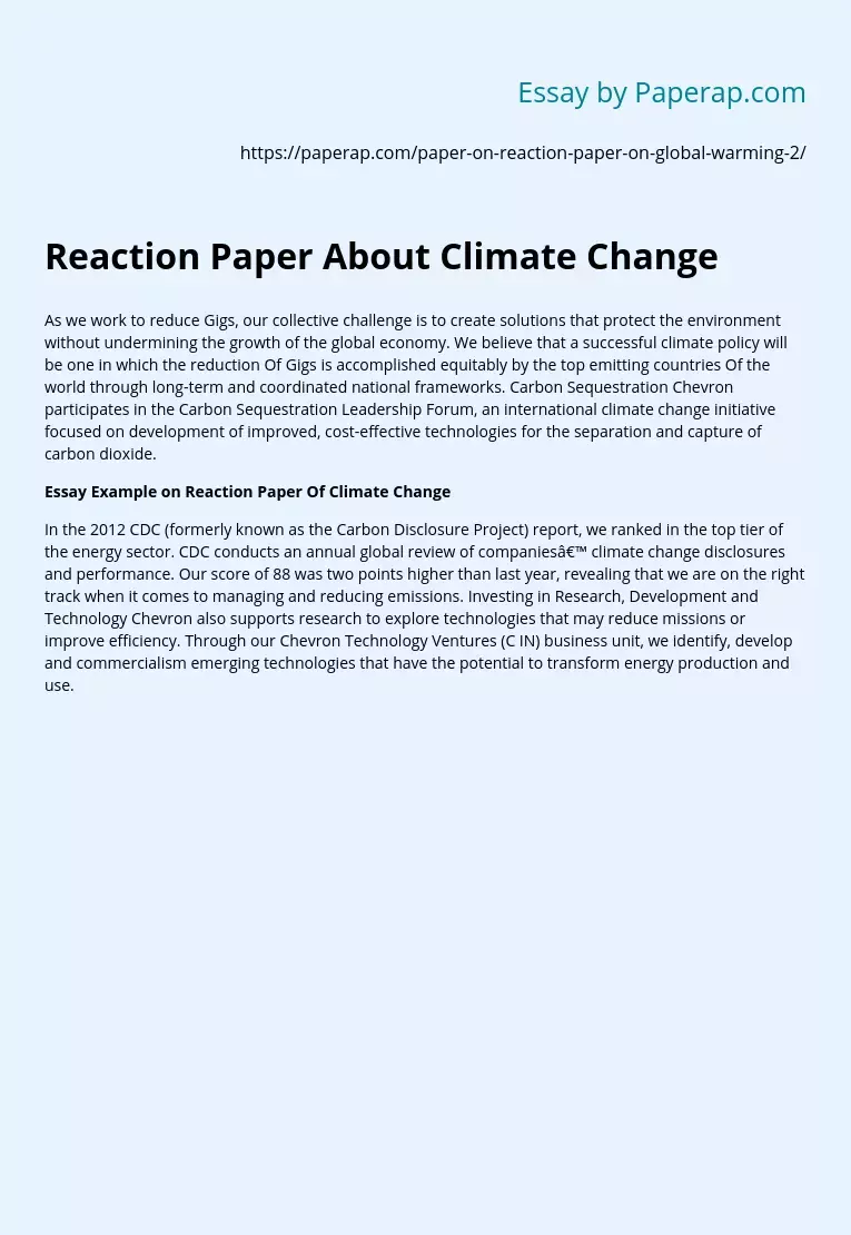 Reaction Paper About Climate Change