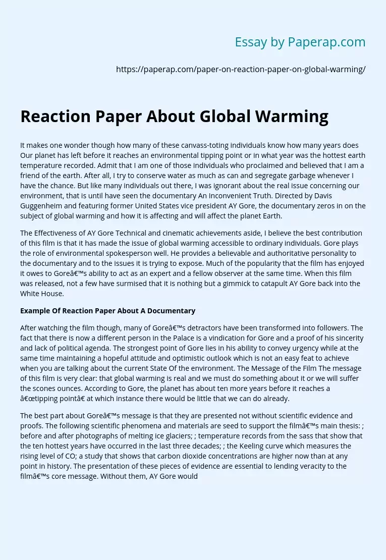 Reaction Paper About Global Warming