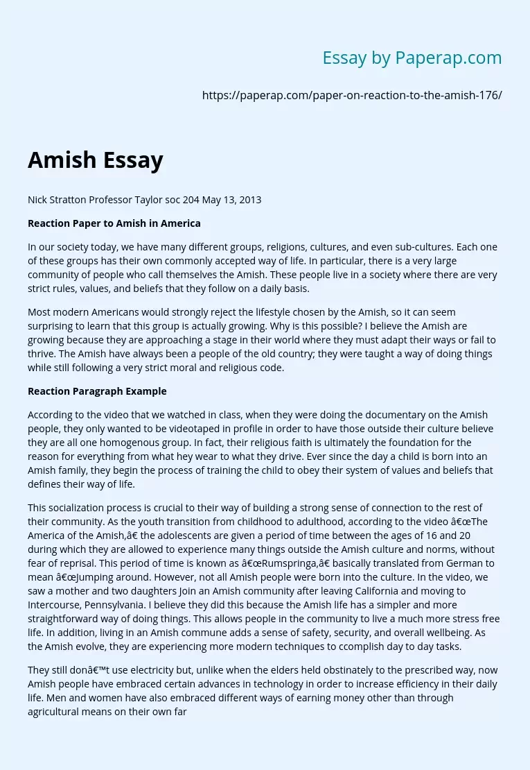 Amish Essay