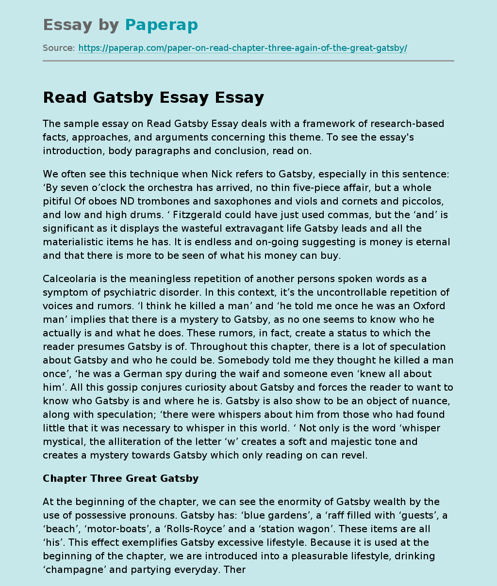 Read Gatsby Essay