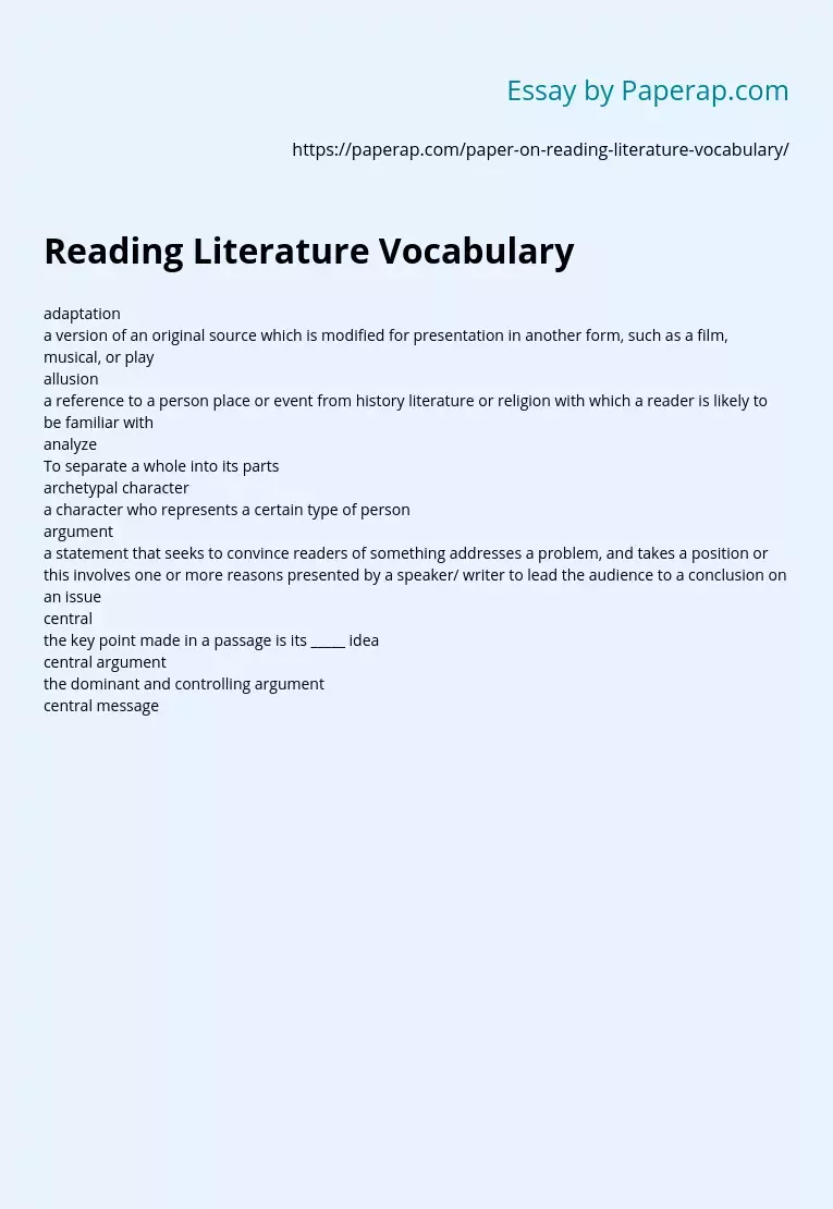 Reading Literature Vocabulary