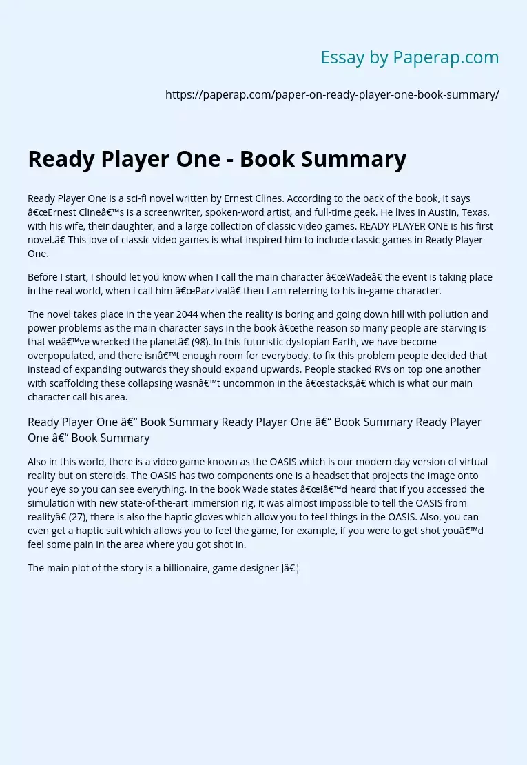 Main Ideas of Ready Player One Novel: [Essay Example], 2935 words  GradesFixer