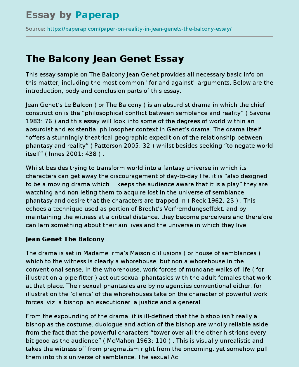 The Balcony Jean Genet