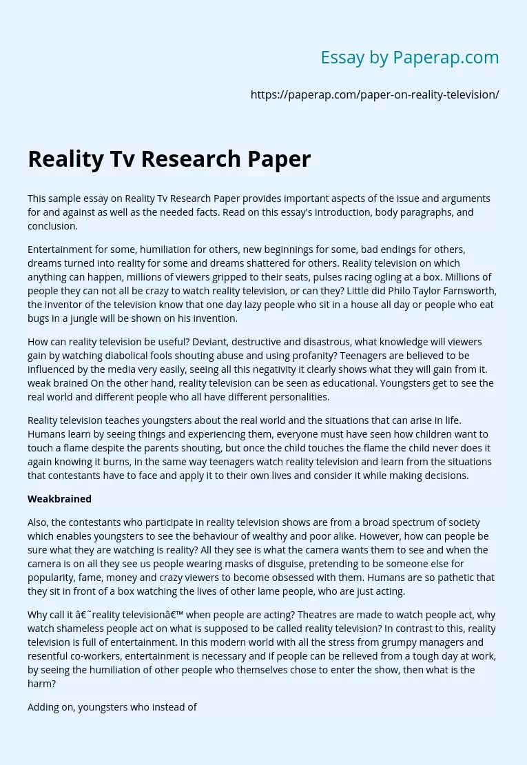 Реферат: Reality Essay Research Paper Reality is