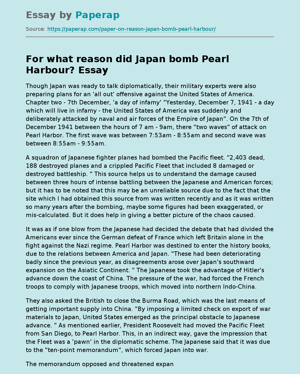 For what reason did Japan bomb Pearl Harbour?